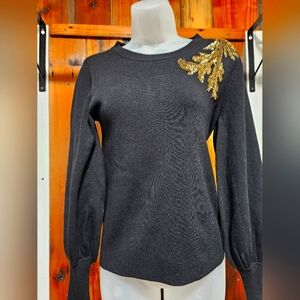 Chic Black Sweater with Gold Embroidery